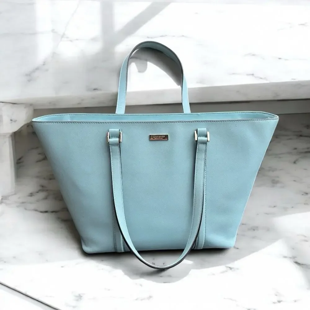 Kate Spade New York Light Blue Baby Blue Large Tote Handbag GUC